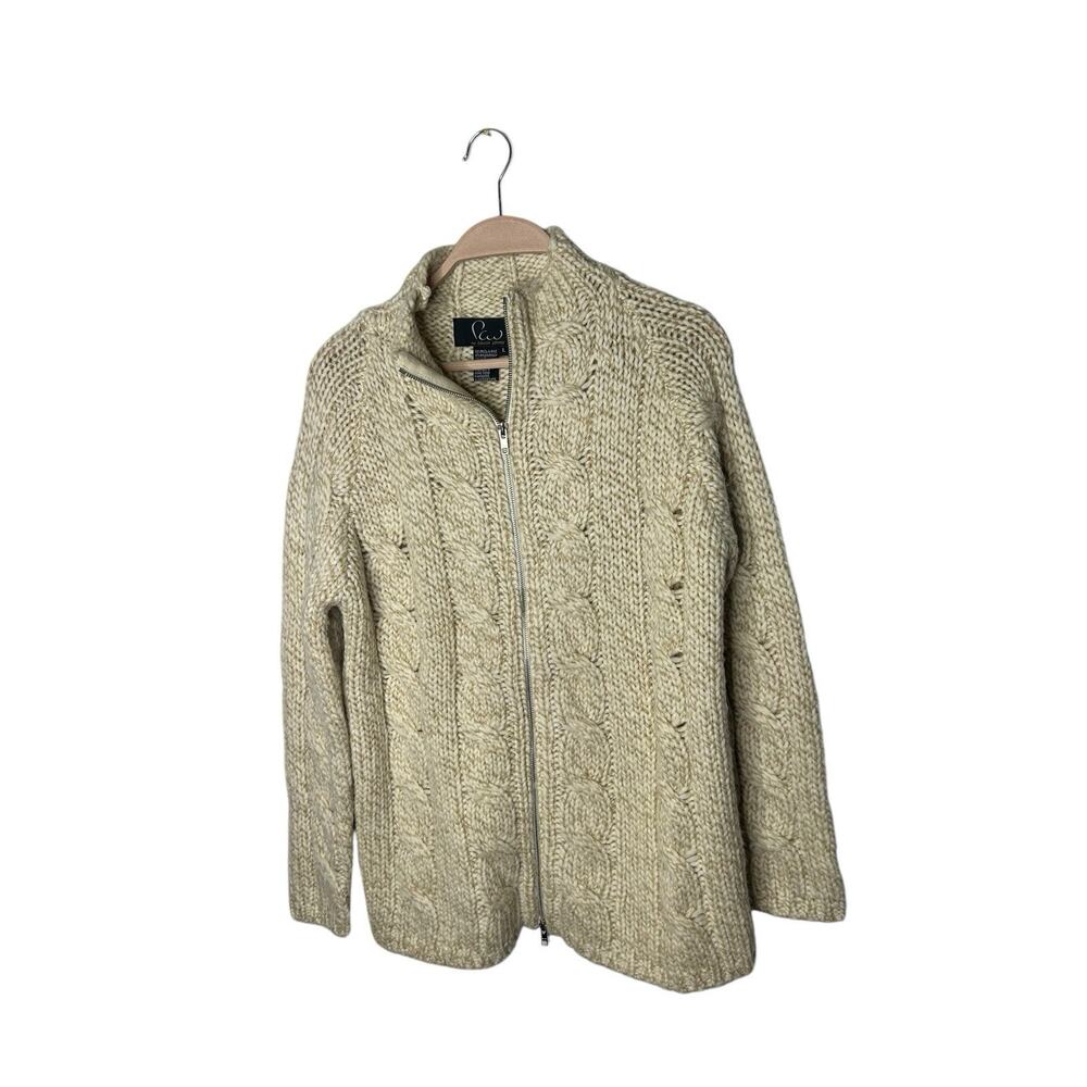 Paw by Cousin Johnny cableknit zip cardigan sweater wool blend vintage fisherman
